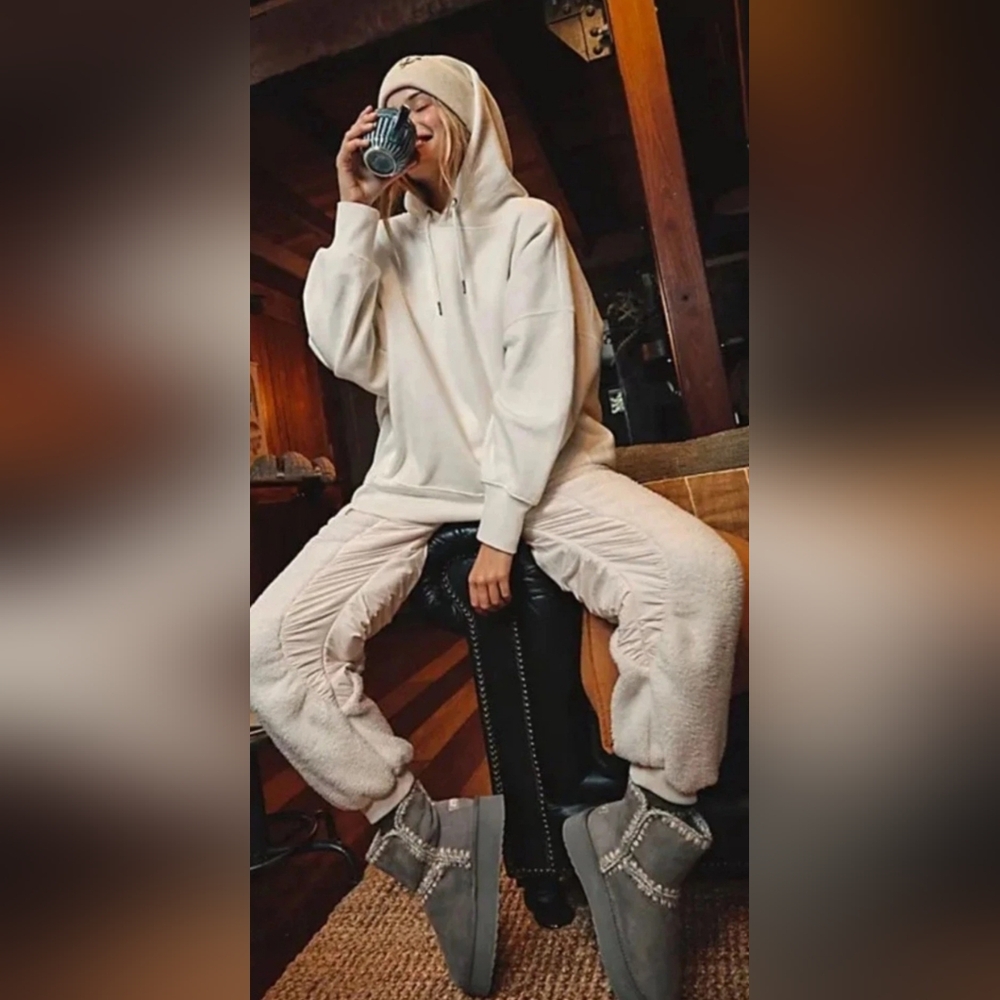 $168 NWT Free People Movement Sundown Fleece Pants Sherpa Zip Elastic Cuffs XL